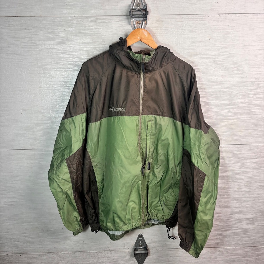 Columbia Colorblock Windbreaker Green Brown Hooded Jacket Mens XL Gorpcore
